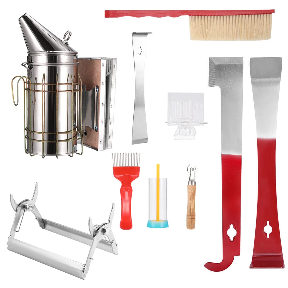 10 Pcs Beekeeping Tool Kit Beekeeping Equipment Beehive Tool with Bee Smoker Bee Brush Hive Tool Bee Catcher and More Bee Supplies for Beginners and Professional Beekeepers
