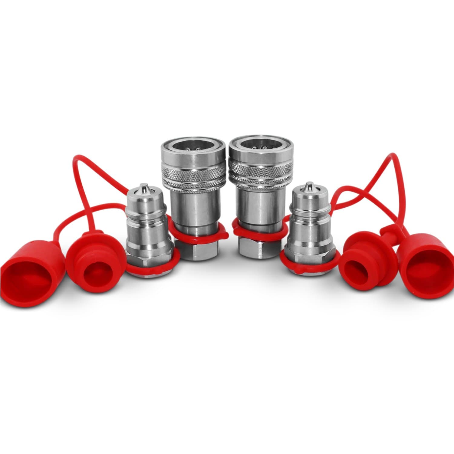 Summit Hydraulics 1/2" Ag ISO 5675 Hydraulic Quick Connect Tractor Couplers, Poppet Pioneer Style w/Dust Caps, 2 Sets