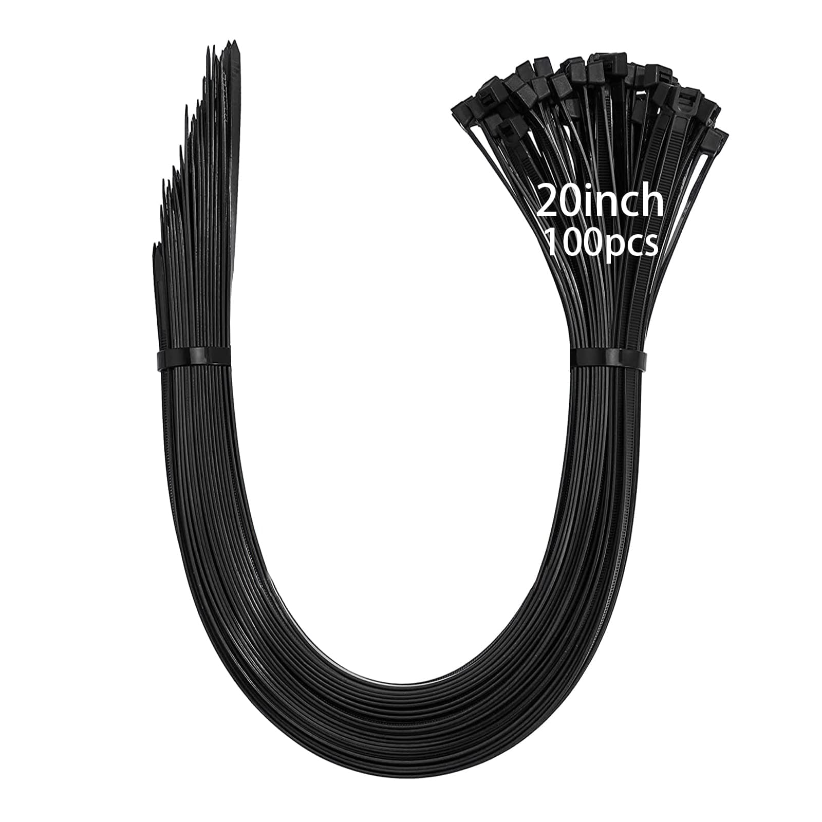 Long Zip Ties100 per pack 20 inch Large wire ties with 70 lbs Tensile Strength Big Cable Ties Black,by BAIYIDA