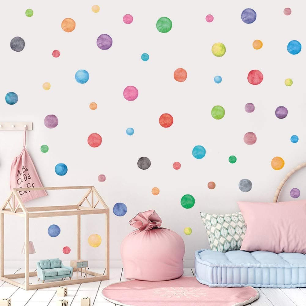 IARTTOP Colorful Dot Decal (51pcs), Watercolor Polka Dots Wall Sticker for Nursery Kids Bedroom Classroom Decor, Multicolor Circle Window Clings Decoration