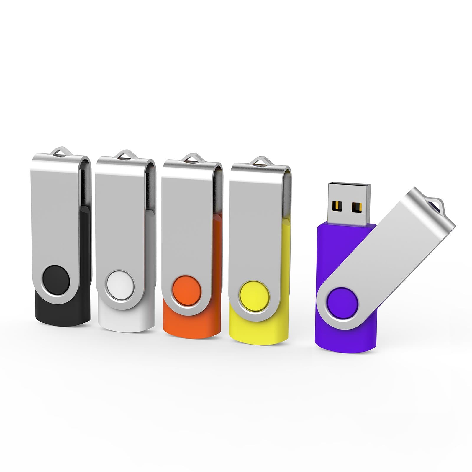 - 5 Pack 64GB USB Flash Drive 64 GB Flash Drives Thumb Drive Swivel USB Stick USB 2.0 Pen Drive (64G, 5 Mixed Colors: Black Red Yellow White Purple)