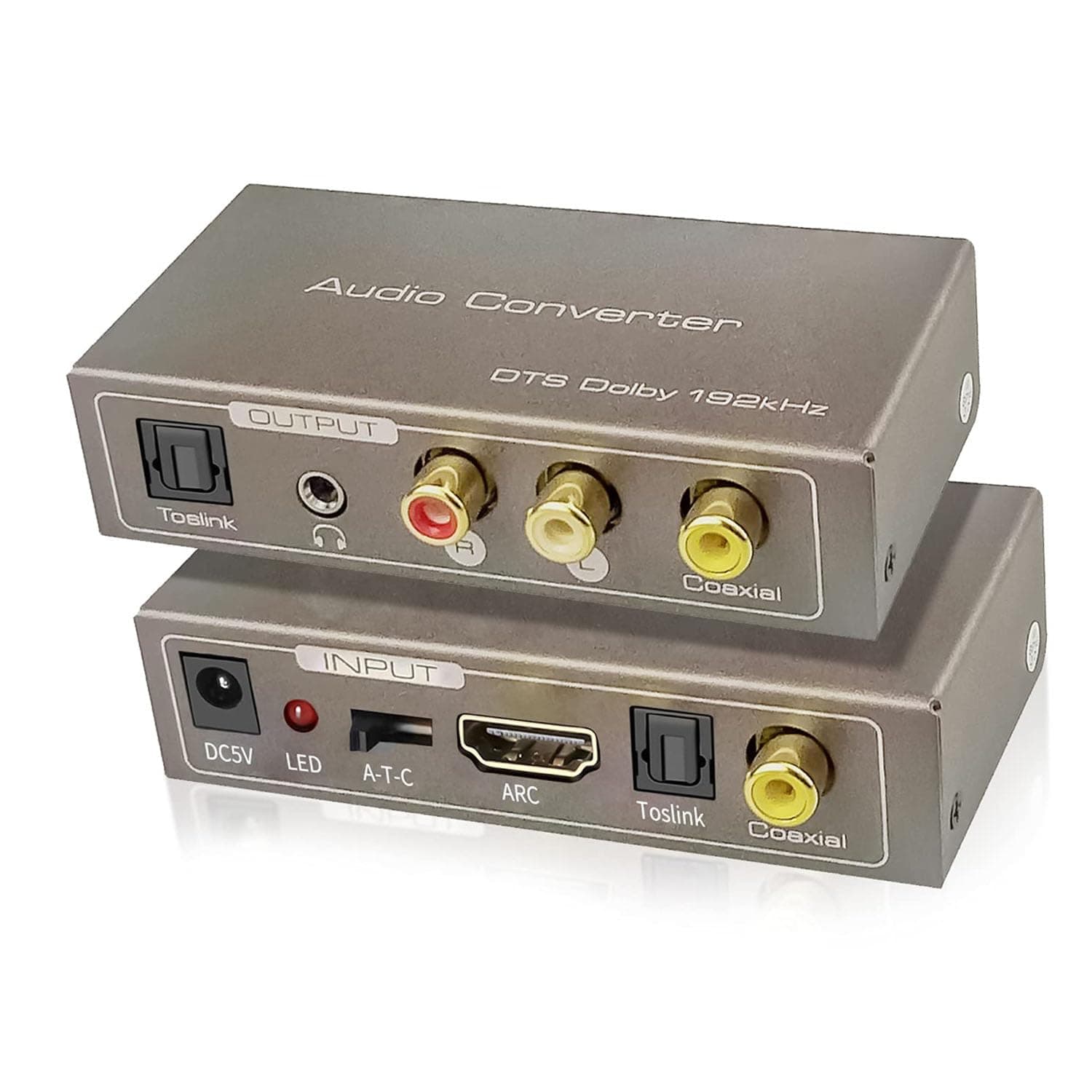 192KHz Multi Function Audio Converter, Tohilkel HDMI ARC or Toslink (Optical,SPDIF) or Coaxial to 3.5 mm Jack Stereo R/L Toslink (Optical,SPDIF) Coaxial, Support Multi Ports Output Simultaneously
