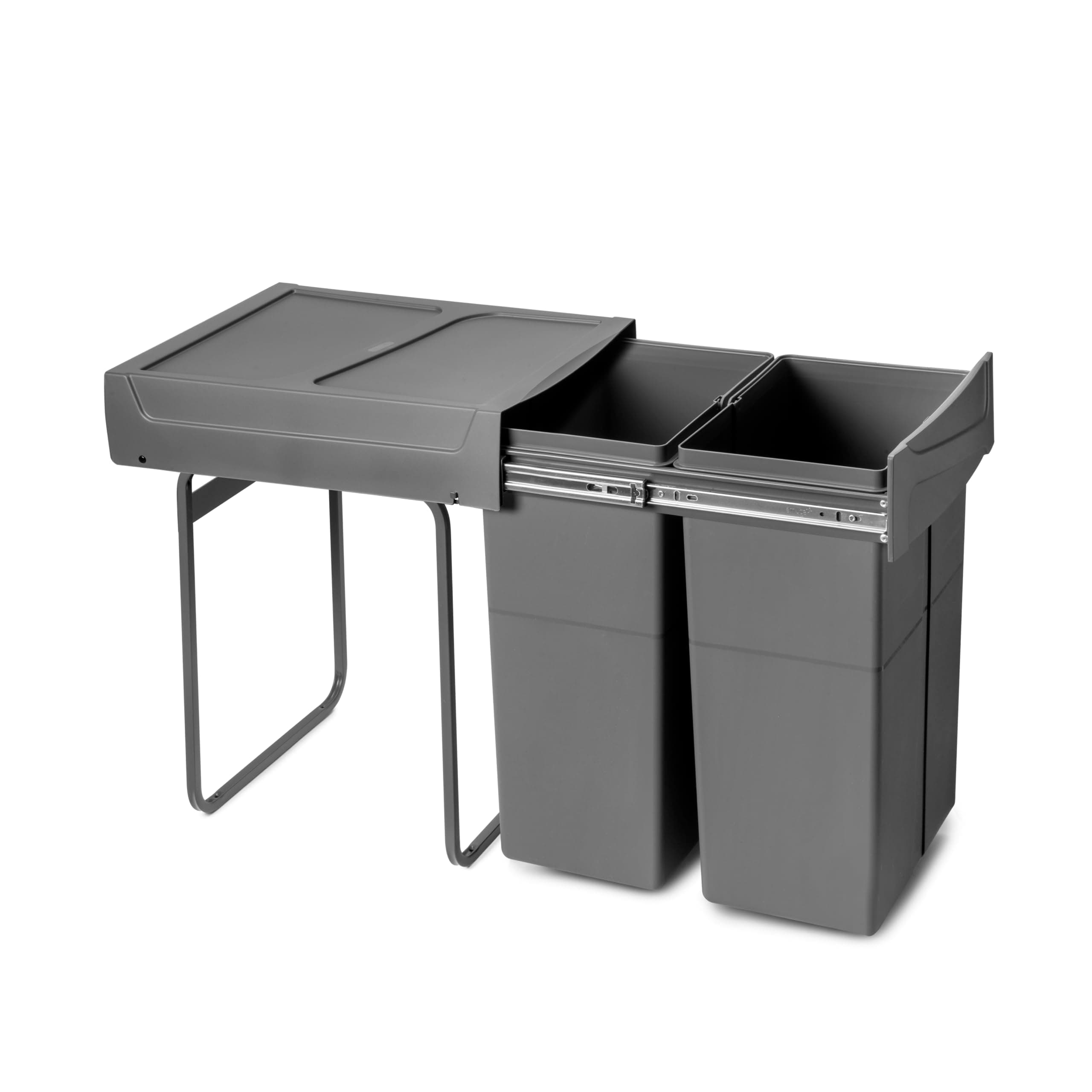 Recycling bin for lower mounting and manual pull-out in kitchen unit 2x25litres, Anthracite grey Plastic