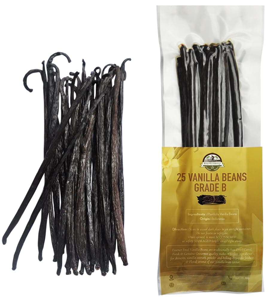 25 Vanilla Beans Grade B for Making Vanilla Extract, Vanilla Beans for Extract Grade 4-5 inches, Perfect for Homemade, baking and cooking. (25 Vanilla)