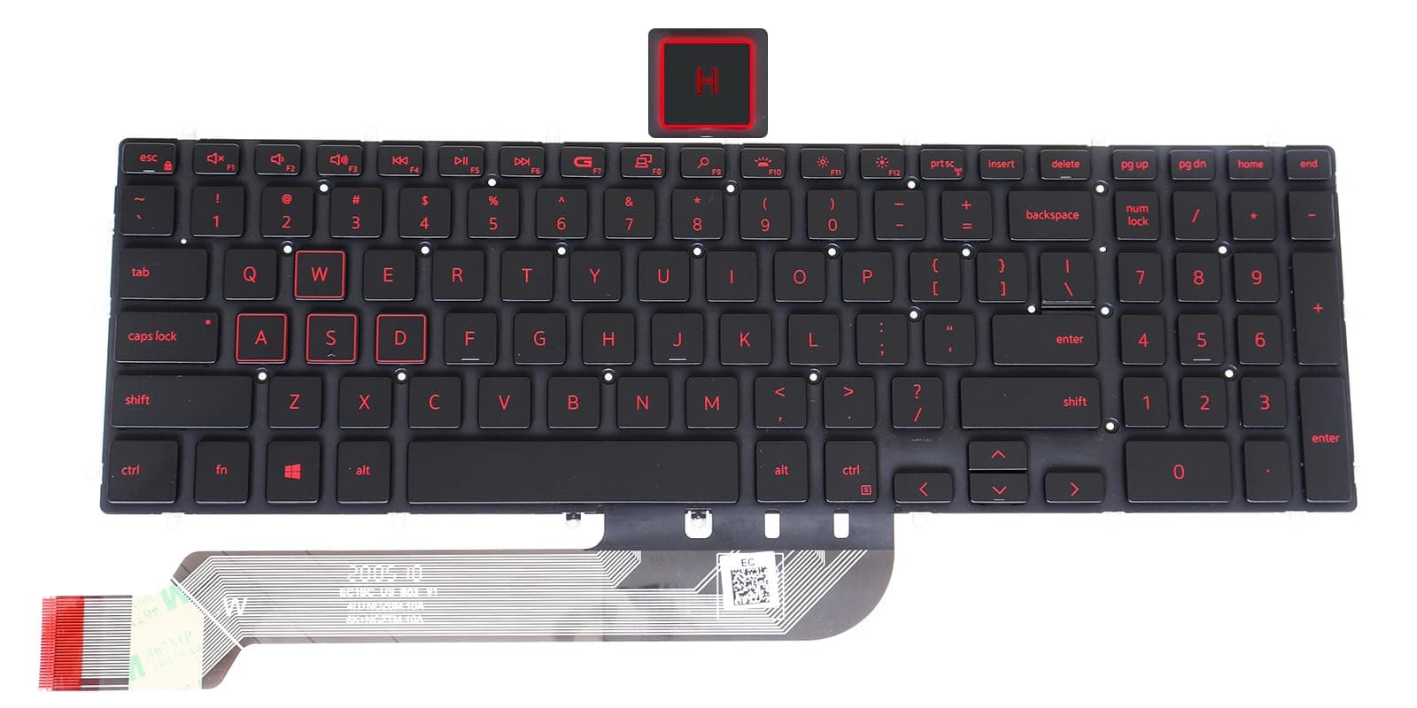 US Red Backlit Keyboard Frameless(Without Frame) Replacement Compatible with DELL G3(3779),G3(3590),G3(3579),G5(5587),G5(5590),G7(7790) -Red Print