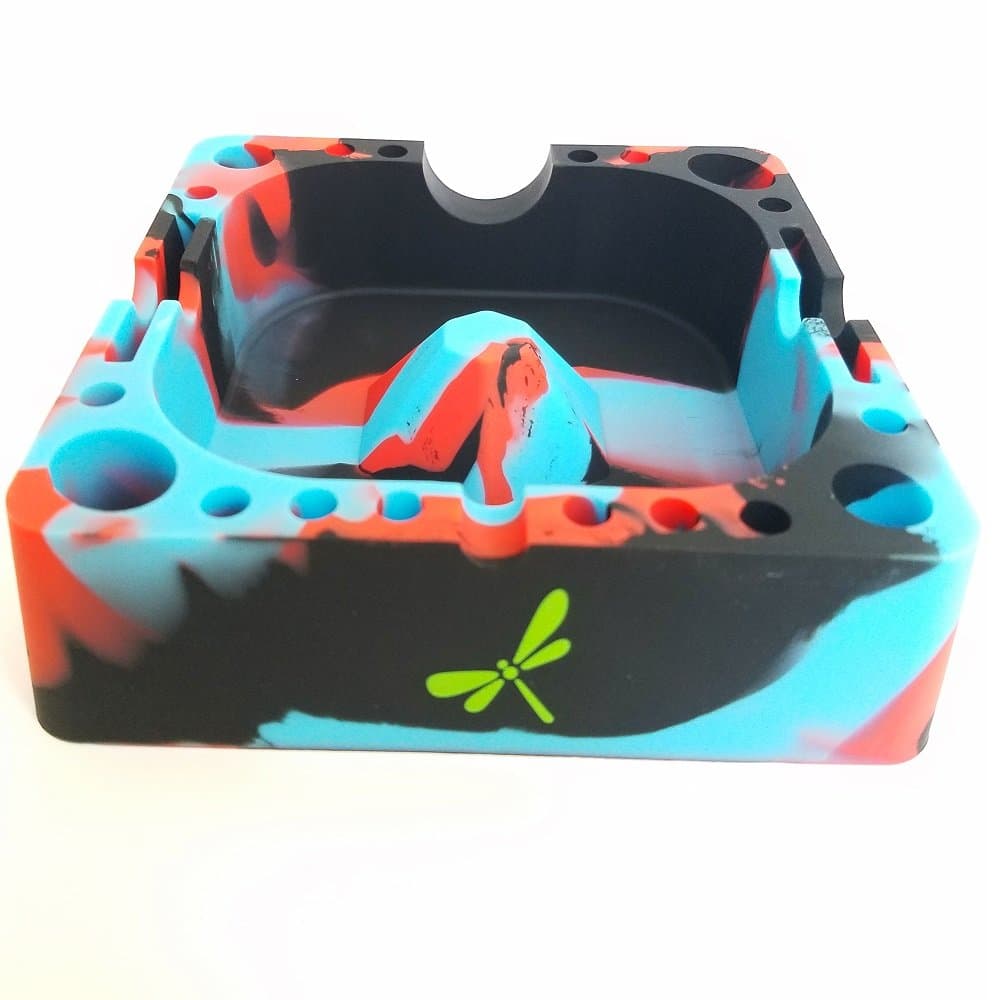 Dragon Fly Essentials- Silicone Ashtray with Compartments,Eco Friendly, Unbreakable Soft Rubber High Temperature Heat Resistant Colorful Cigar and Cigarette Holder for Smokers.