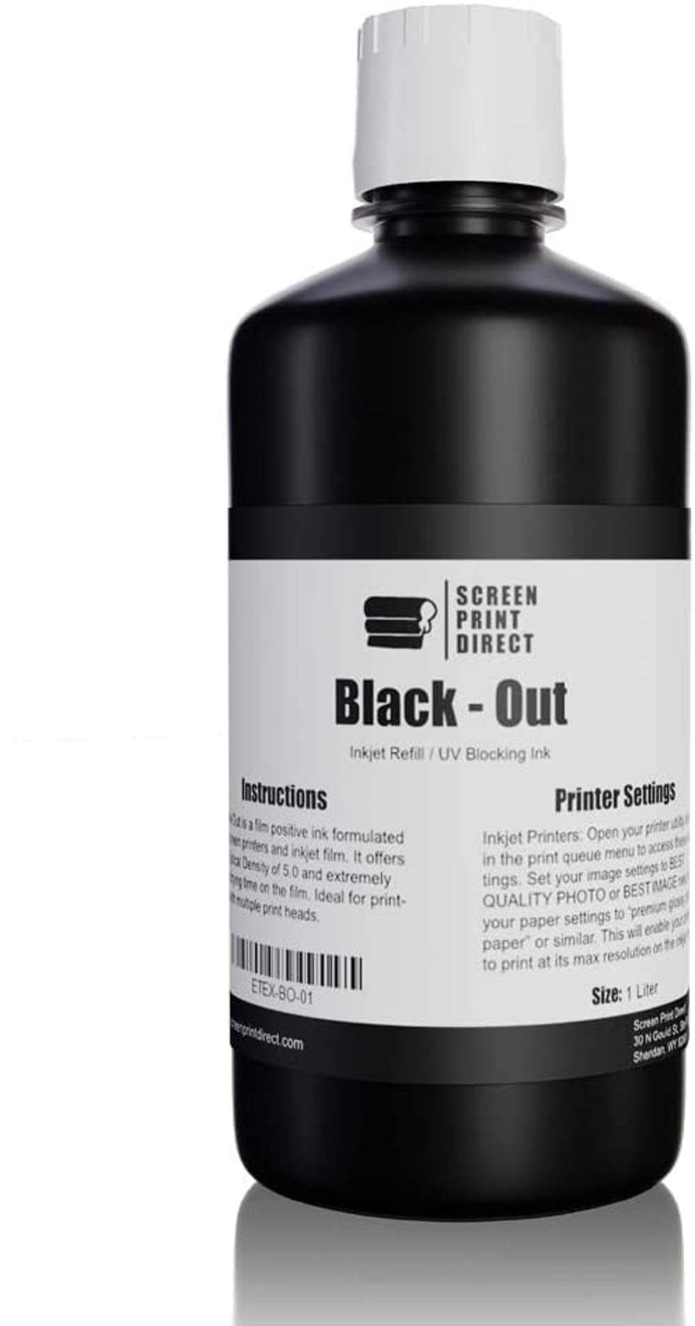Screen Print Direct® UV Blocking Ink Refill, 4x1 LTR - Black Out Universal Inkjet Refill for Film Positives, High Opacity Black Dye Ink for Waterproof Inkjet Film, Screen Printing Supplies