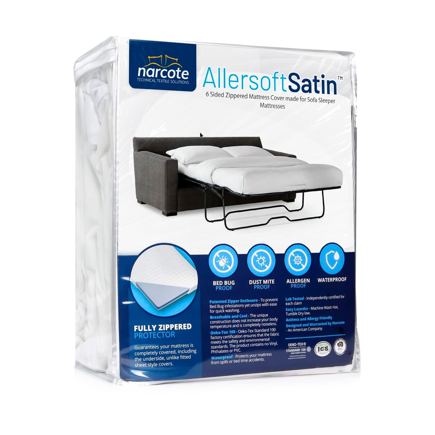 AllersoftQueen Sleeper Sofa Mattress Cover with Secure Locking Zipper. Creates a Natural Seal On All Sides of Your Pull-Out Sofa Mattress from Liquids, Dust, Pet Dander, Pollen & More-2 Pack