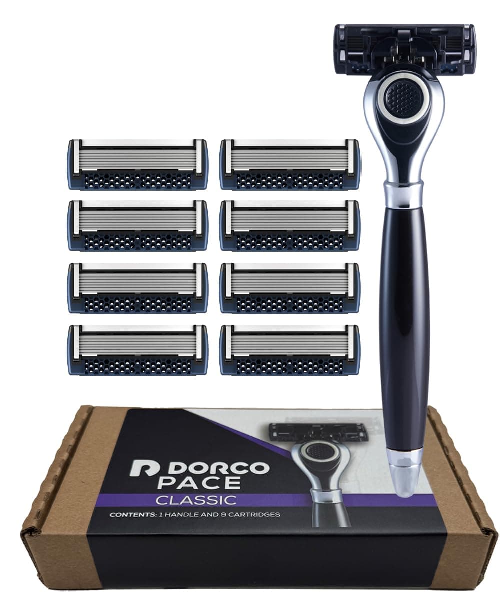 Pace Classic - Seven Blade Razor System with Pivoting Head and Premium Handle- 9 Pack (1 Handle + 9 Cartridges)
