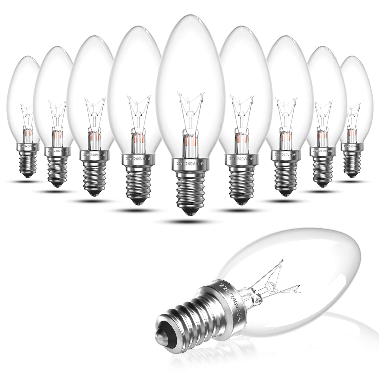 10 x Clear Candle Small Edison Screw Cap SES E14 Lamp Light Bulbs 42W Bulbs Classic C35 Dimmable Screw in LED Replacement Light Bulb for Chandelier, Touch Lamp, Warm White 2700K, AC 220-240 V