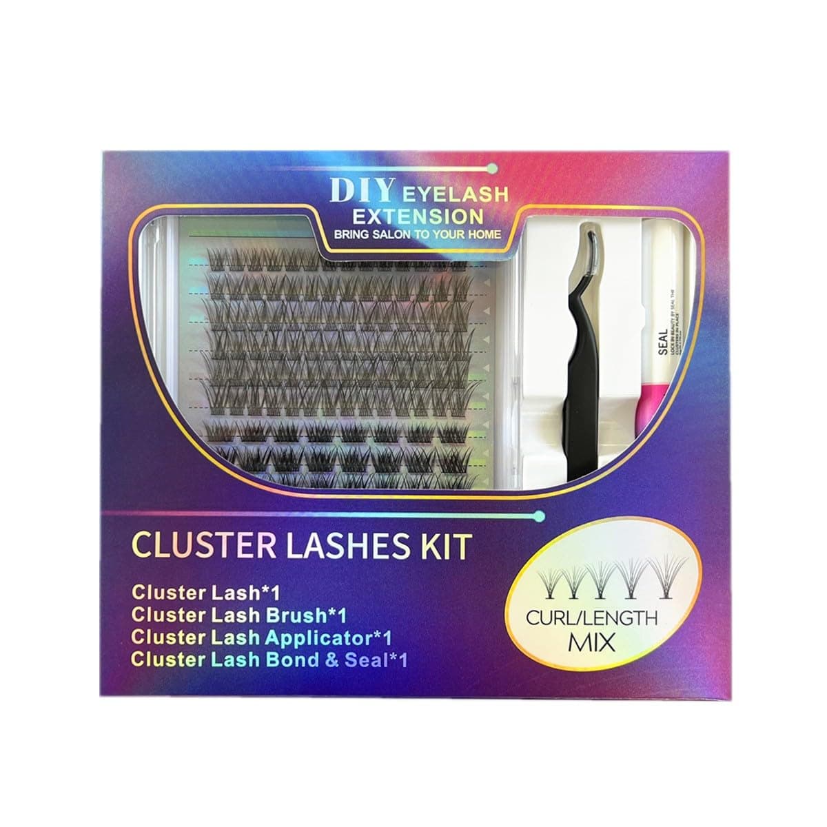 False Lashes Individual Eyelashes Root Cluster with Lash Glue Lash Clusters Mix Kit (132 Clusters)