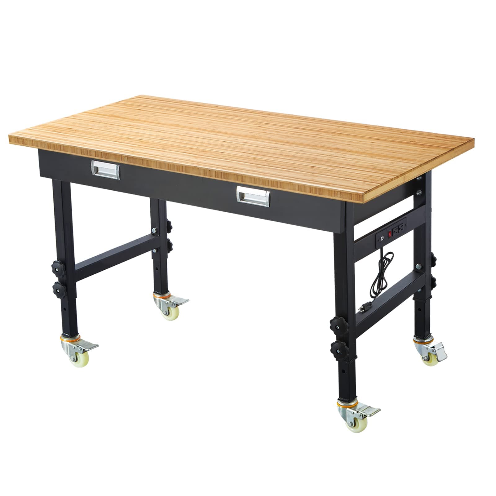 Garage Workbench with Drawers Workbench 59 "x23.6 Workbench 1.5 inches Thick Bamboo Board with Power Outlet Drawer for Garage Office Steel Workbench Garage