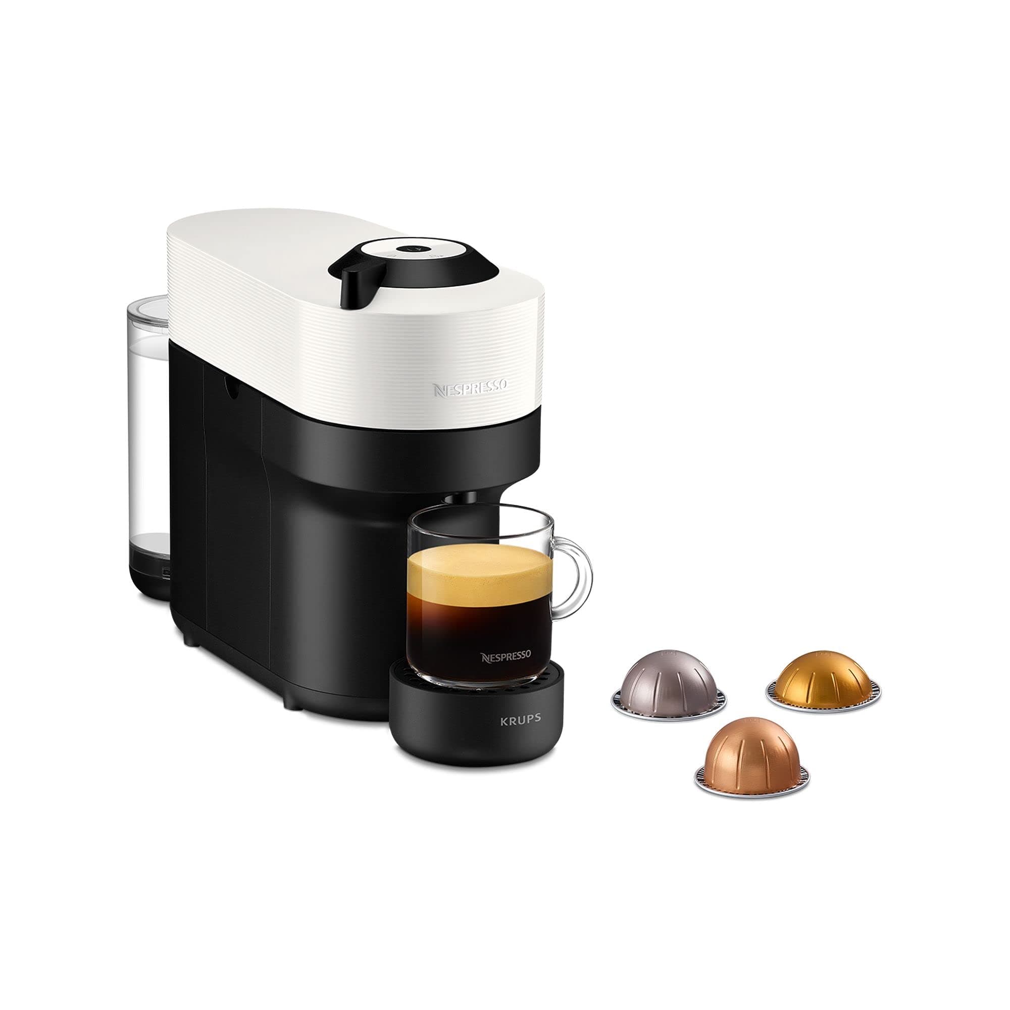 Nespresso Vertuo Pop Automatic Pod coffee machine for Americano, Decaf, Espresso by Krups in Coconut White