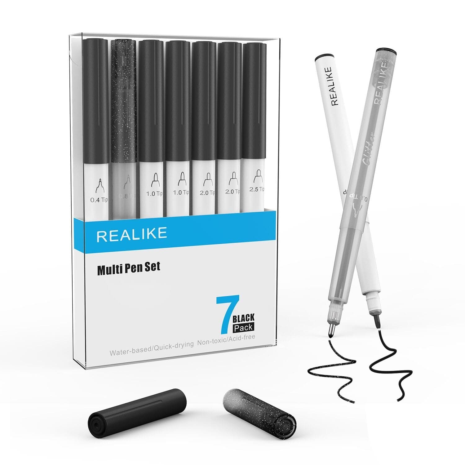 Variety Pens for Cricut Maker 3/Maker 4/Maker/Explore 3/4/Air 2/Air,Black Pens Set of 7Pack Include Fine Point Pen,Glitter Gel, Marker, Calligraphy Writing Drawing Pens Compatible with Cricut