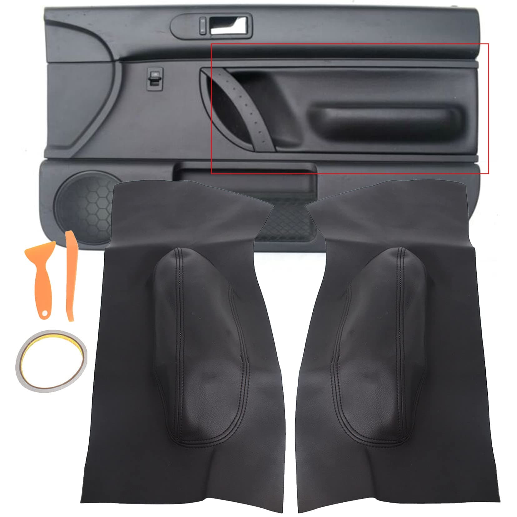 1Pair Black Door Panel Synthetic Leather Insert Cards Cover Replacement for Be-et-le 1998-2010