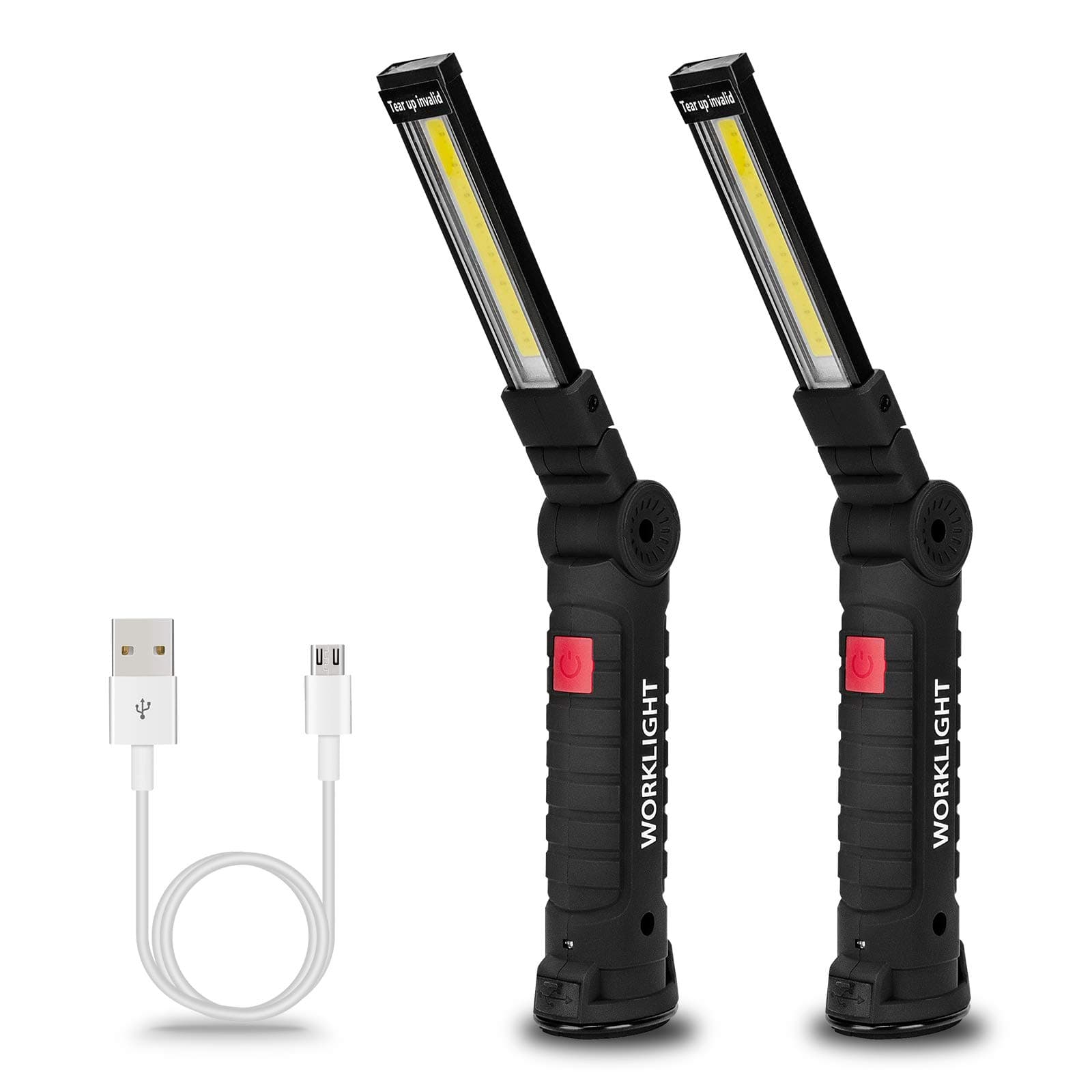J-Three COB Rechargeable Work Lights with Magnetic Base 360° Rotate and 5 Modes Light, LED Flashlight for Car Repair, Household and Emergency Use