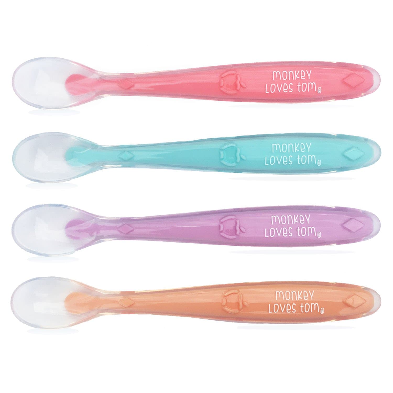 4 Pack Soft Silicone Tip Baby Feeding Spoons Designed by Monkey Loves Tom