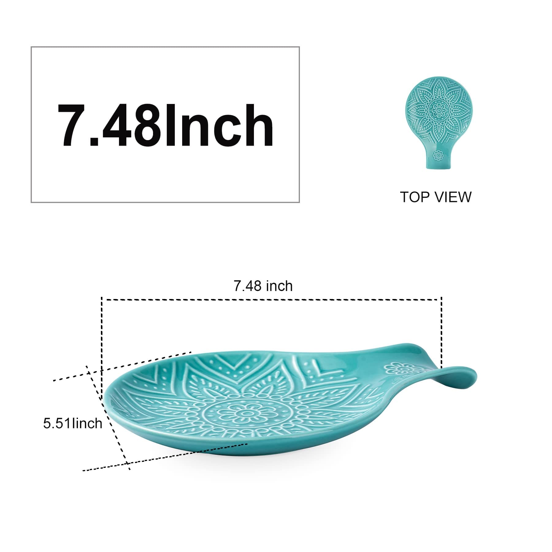 Ceramic Spoon Rest, 7.48 Inches Spoon Holder for Kitchen Counter, Kitchen Accessories, Dishwasher Safe, Turquoise