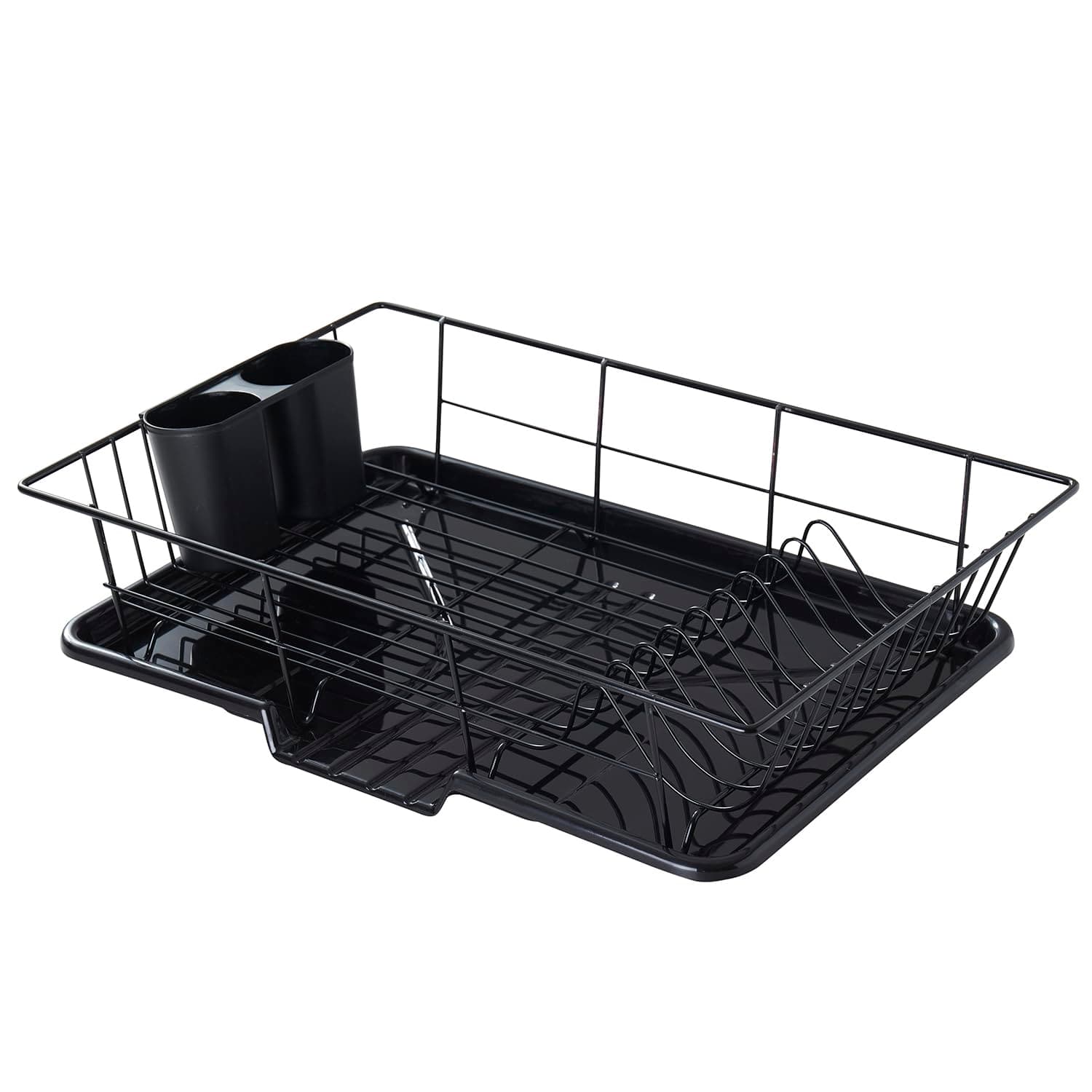 Space-Saving 3-Piece Dish Drainer Rack Set with Cutlery Holder - Maximize Countertop Space, Black