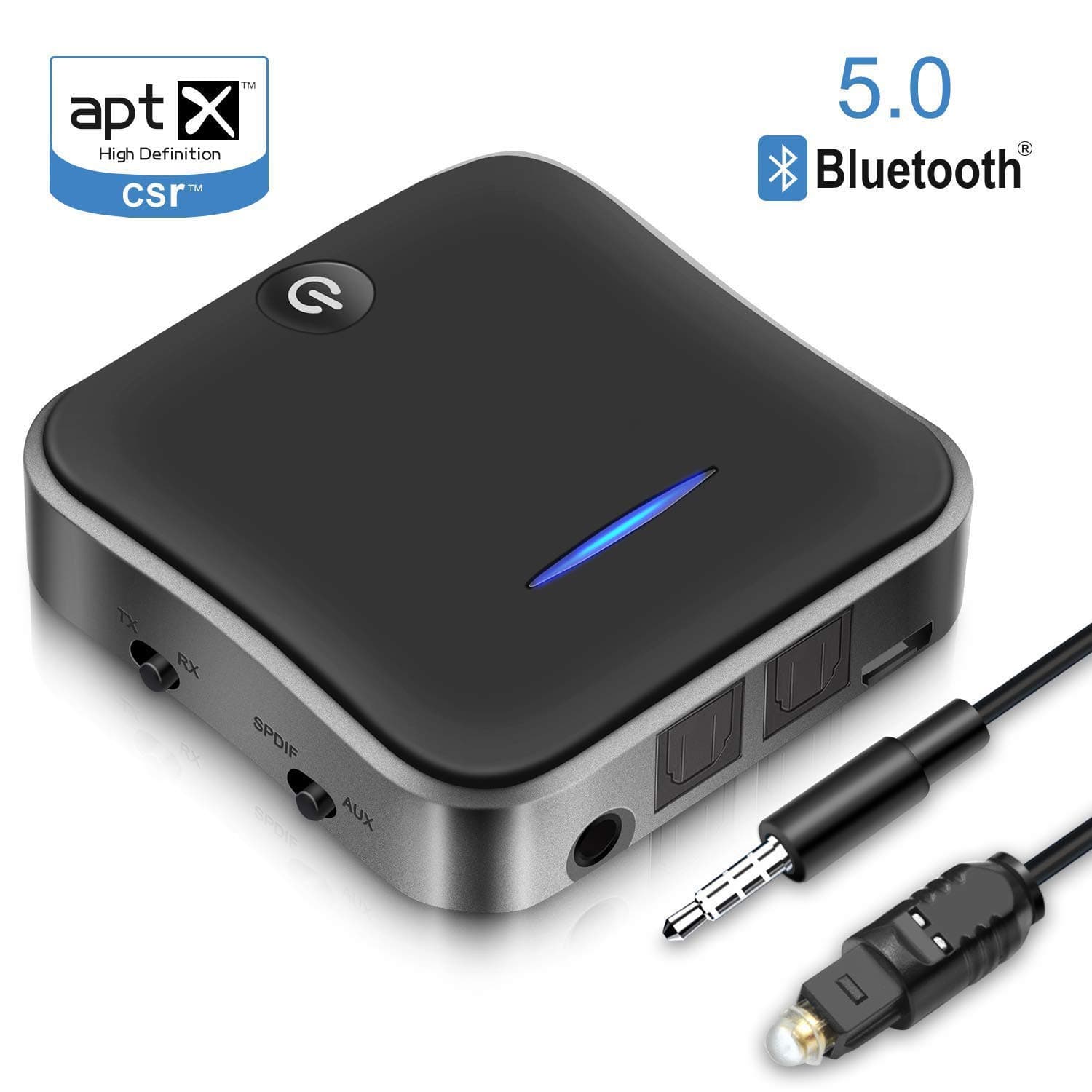 HiGoing 5.0 Bluetooth Transmitter Sender Receiver 2 in 1 Digital Optical Toslink/RCA and 3.5 mm Audio Adapter/aptX HD 2 Connections for TV, Home Audio Music Streaming Sound System, Mobile etc