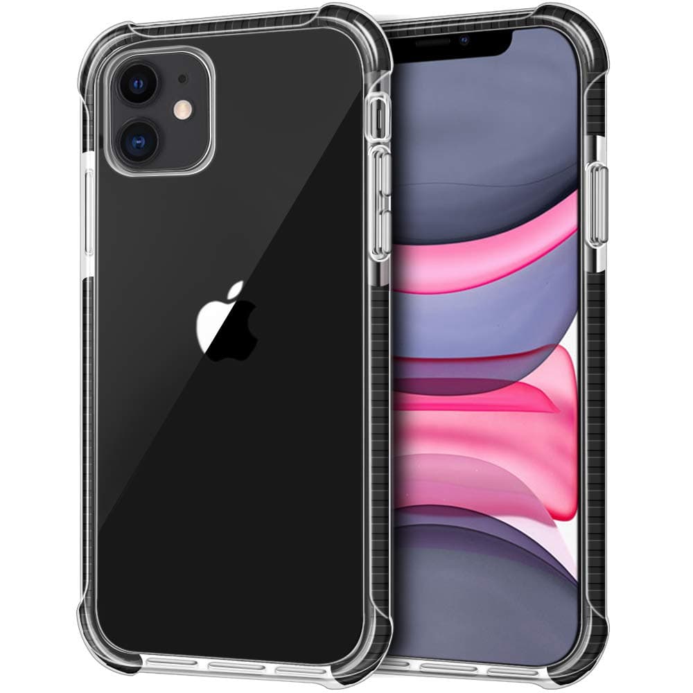 LOEV Crystal Clear Case for iPhone 11, Shockproof Slim Fit Protective Case with 4 Corners Drop Protection Cushion Anti-Scratch Hard PC + Soft TPU Bumper Cover for Apple iPhone 11 6.1" 2019, Black
