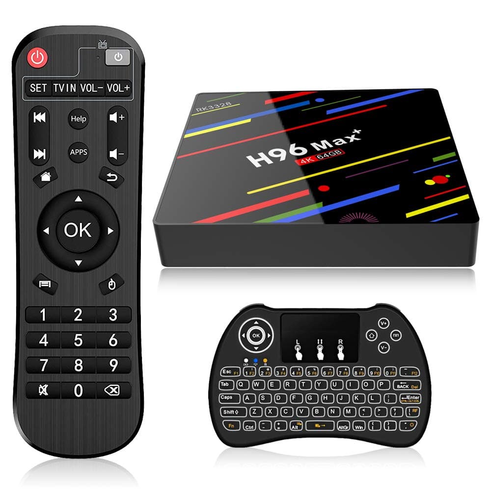 4GB Ram 64GB ROM H96 Max+ Android 9.0 TV Box, Ultra HD 3D 4K Smart TV Box Android Box RK3328 Support H265 VP9 WiFi 2.4G 5G 100M LAN Bluetooth KD18 USB3.0 Android TV Box with Keyboard
