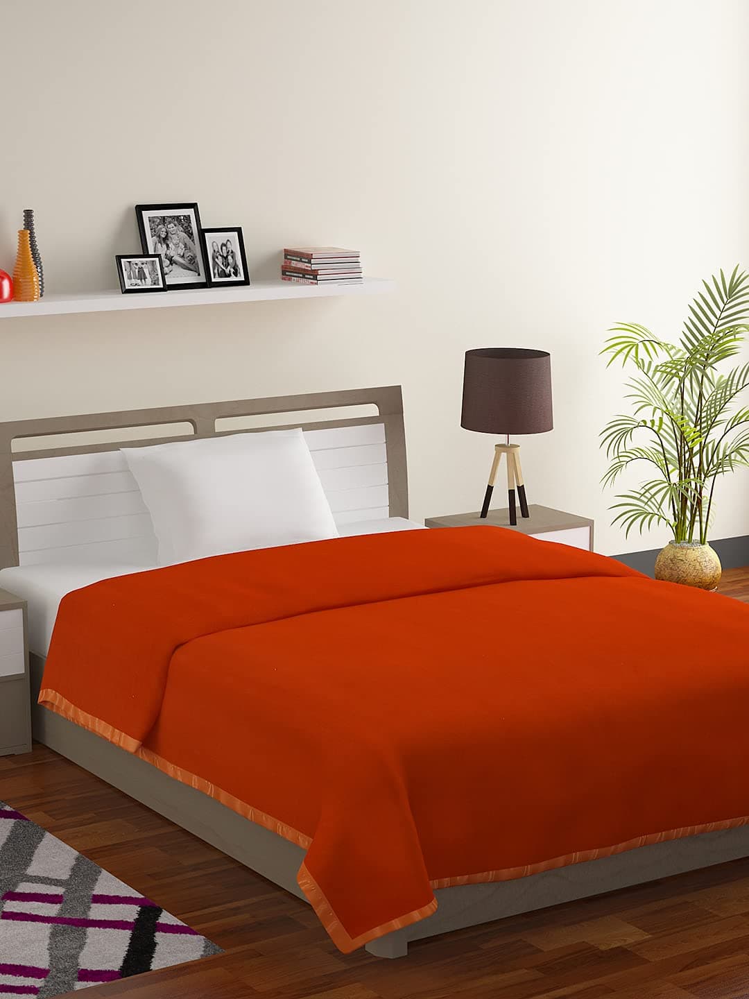 Bombay Dyeing All Season 287 GSM Polyester Orange Solid Single AC Blanket,Travel Blanket & Camping.