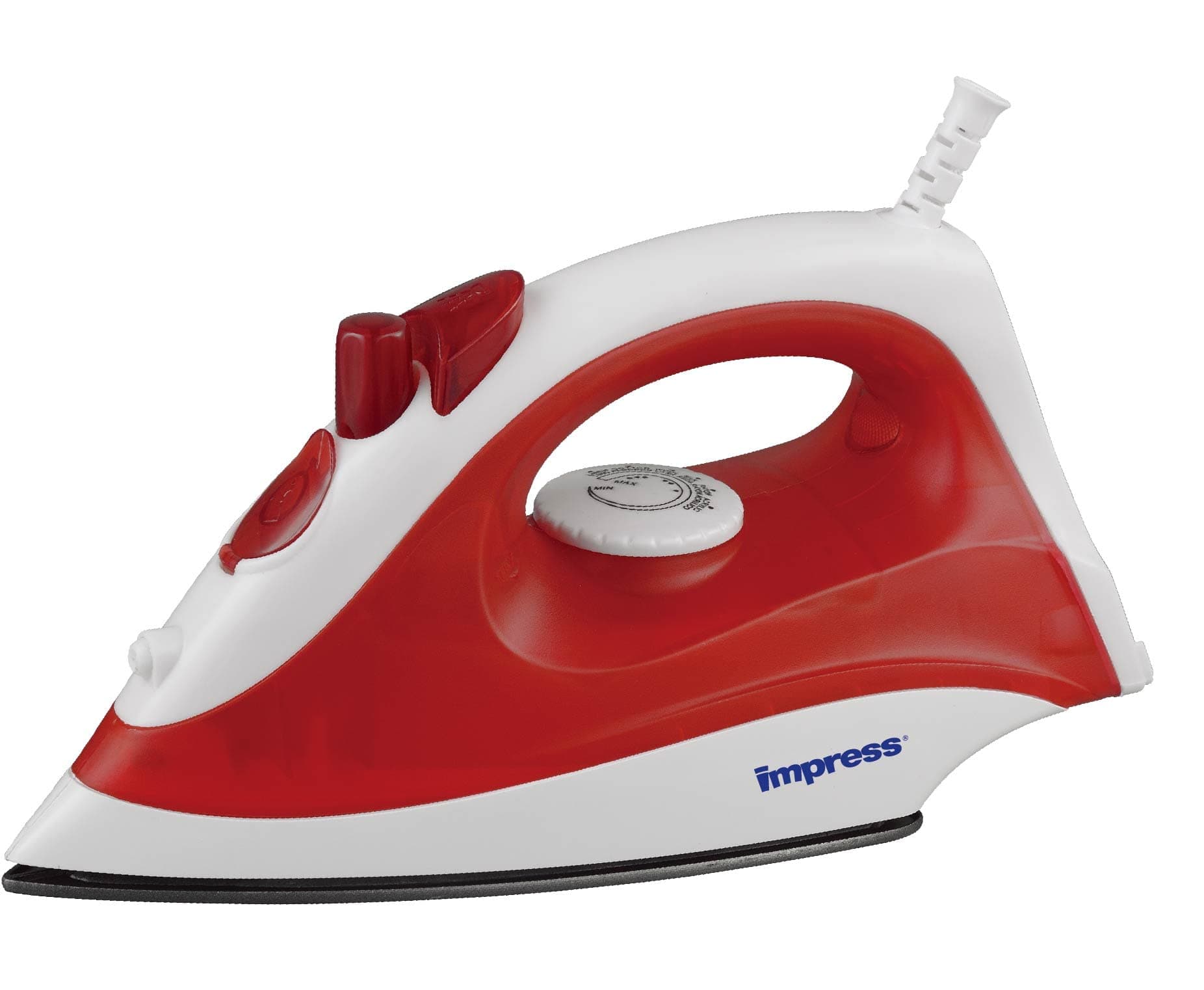 Impress Basic Clothing Iron | Non-Stick | Compact | Spray | Adjustable Steam | Fabric Selector | Swivel Cord | Lightweight | 1200-Watt (Red)