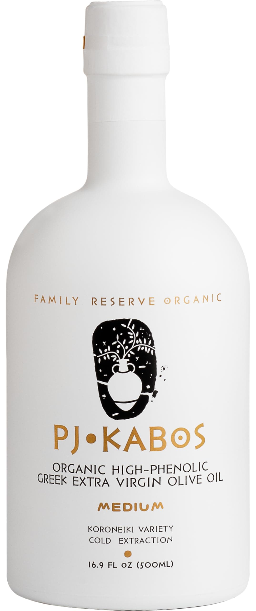 P.J. KABOS Fresh 2025/26 Harvest, High Phenolic (400+ mg/kg), USDA Organic Greek Extra Virgin Olive Oil, Kosher, Greece, Cold Extracted, 16.9oz Glass Bottle, 'Family Reserve Organic - Medium'
