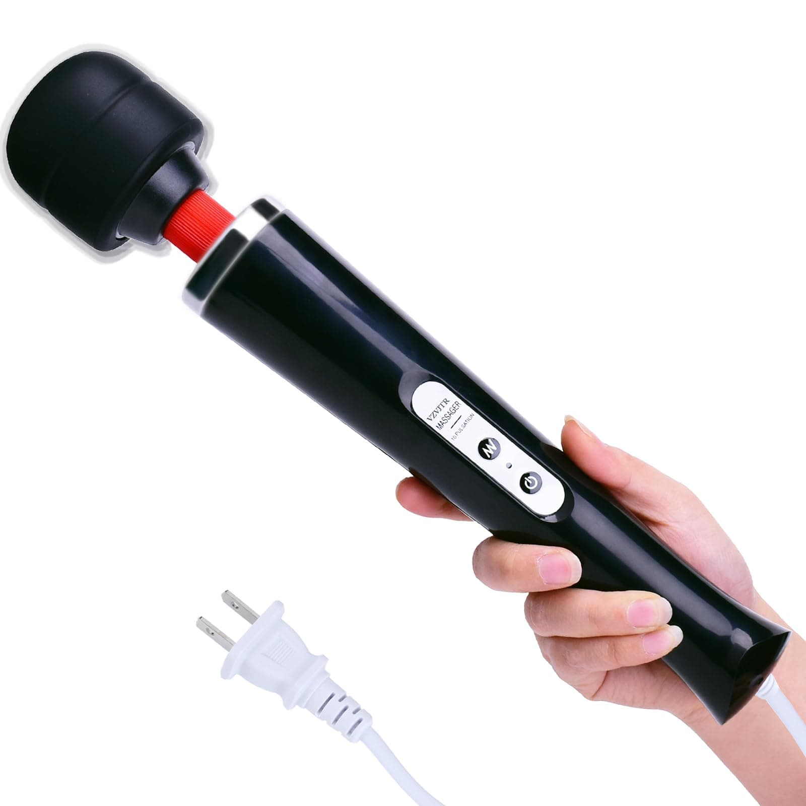Electric Wand Massager - Powerful Handheld Back Massager with 10 Rhythmical Speeds, Wired Deep Tissue Vibrating Massager for Muscle Aches, Neck, Shoulder & Foot Relief - Black