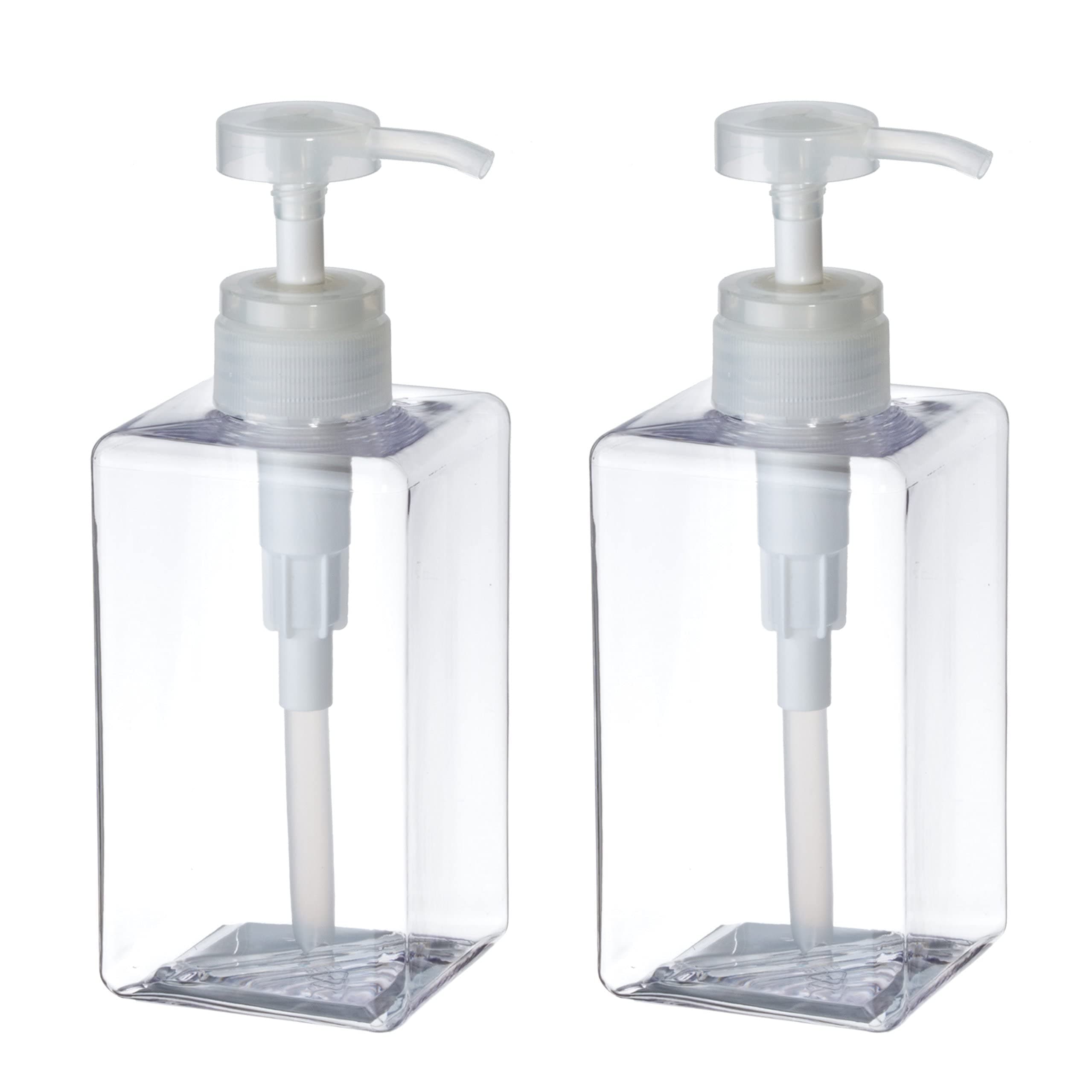 450ml(15.3oz) Plastic Soap Dispenser, Empty Lotion Pump Bottles for Bathroom Kitchen Shampoo Shower Gel Hand Sanitizer (Clear 2 Pack)