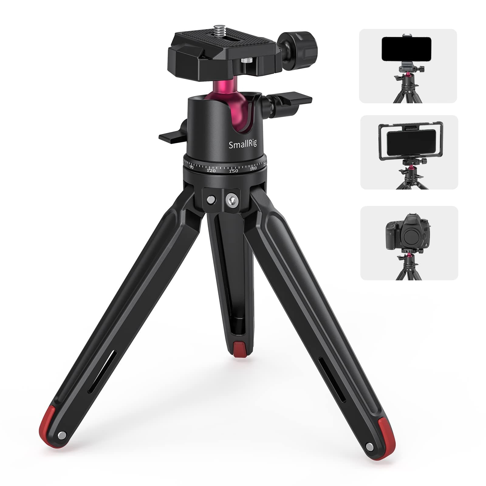 Mini Tripod for Camera, Updated Desktop Tabletop Tripod with Arca-Type Compatible QR Plate, 360° Ball Head and 1/4 Screws Portable for Compact Cameras DSLRs, Phone, Gopro - BUT2664