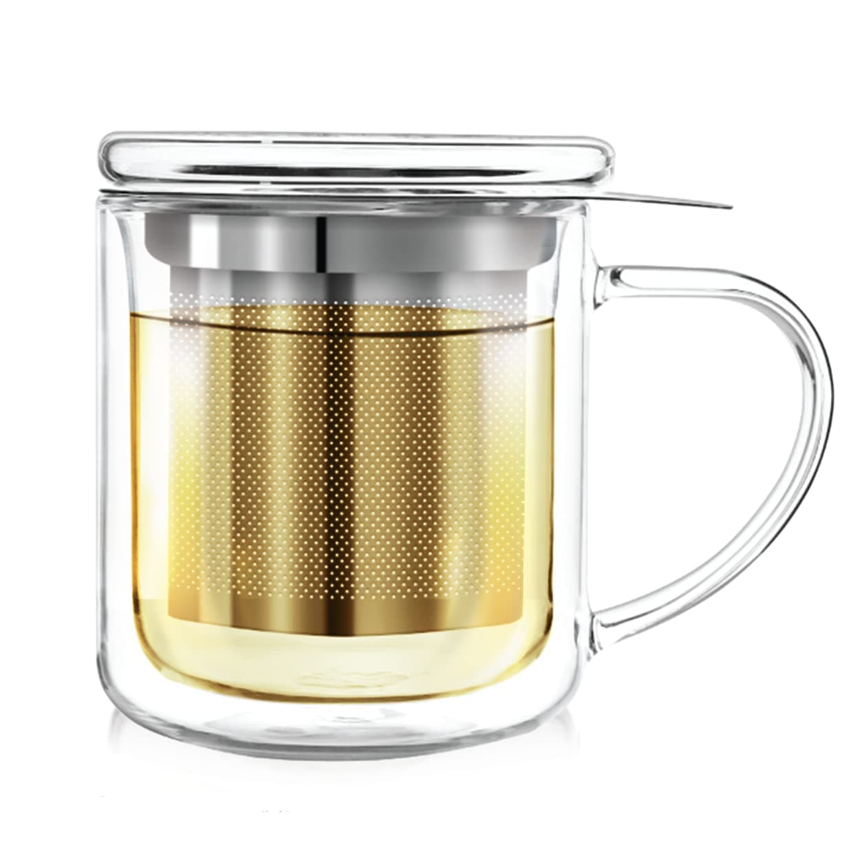 Single-Serve Tea Maker (8 oz /240 ml) - Double Wall Glass Cup with Infuser Basket and Lid for Steeping, Solista Brewing Mug