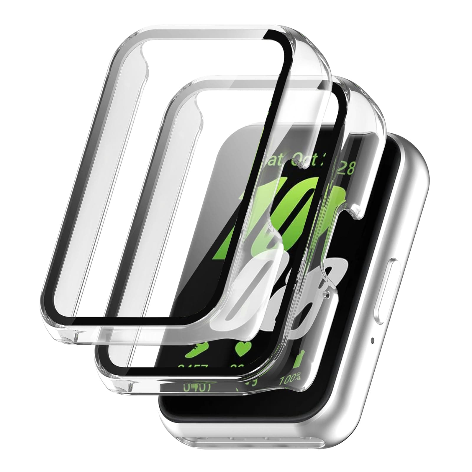 2 Pack Case and Screen Protector for Samsung Galaxy Fit 3, All-around Anti Scratch Shockproof Protective Hard PC Full Cover Tempered Glass Compatible with Samsung Watch Fit 3 (Transparency)