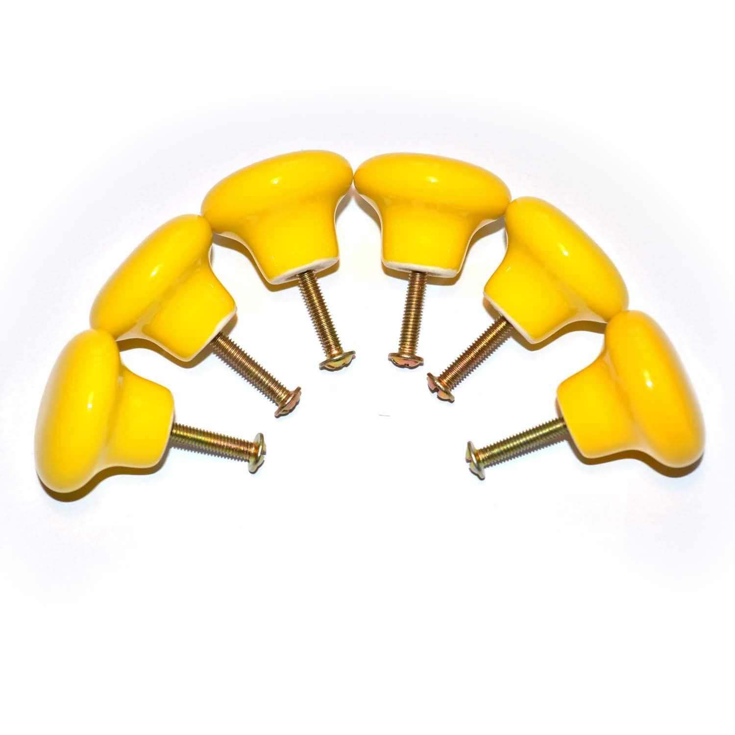 YEQOO 6 Pack Round Ceramic Door Knobs for Bedroom Cupboard Drawer Knobs Knob Shape (Yellow)