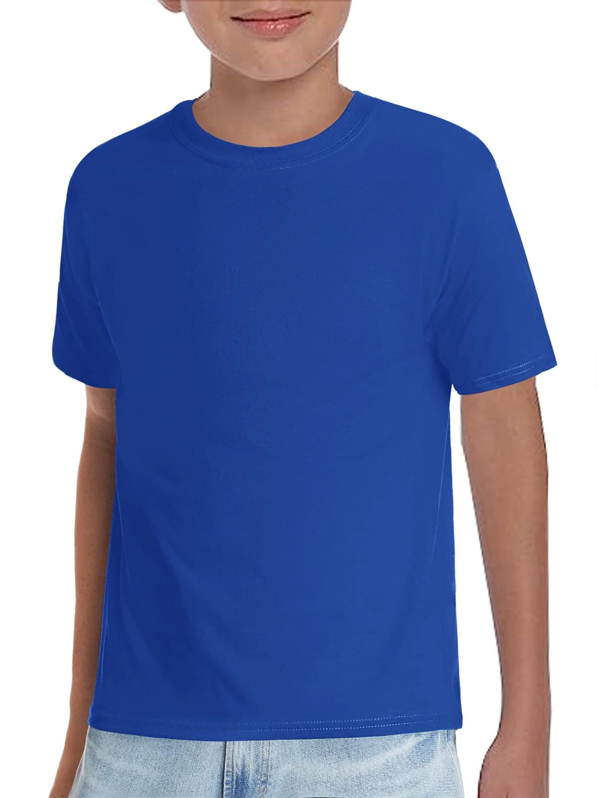 Haloumoning Boys T-Shirts Kids Short Sleeve Crewneck Solid Basic Tees Casual Tops 5-14 Years