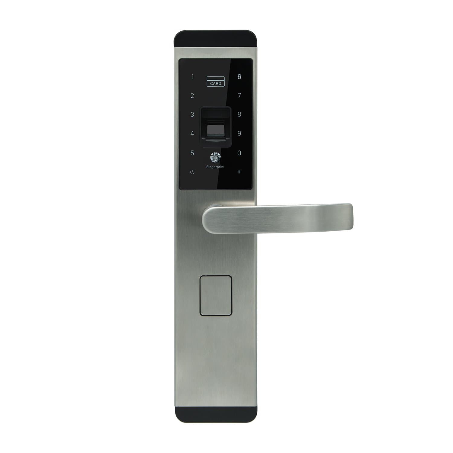 Emsmil Biometric Fingerprint Door Lock Electronic Smart Digital Keypad Code Keyless Lockless 4 in 1 Home Entry with Your Fingerprint Password Key with 3pcs RFID Cards Left Handed Right Handed Silver