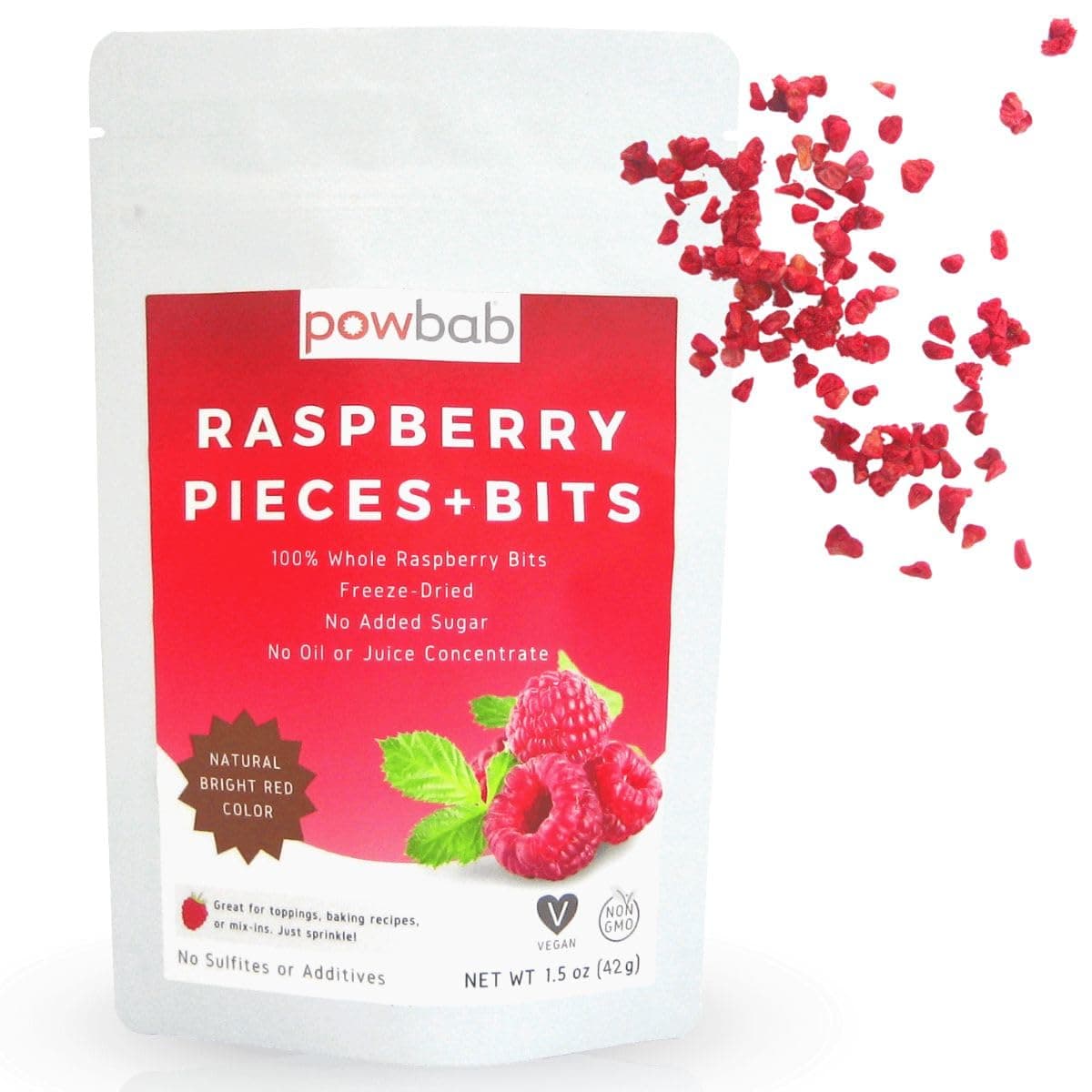 powbab Raspberry Pieces + Bits. Freeze Dried Raspberries for Baking Chips. Unsweetened Dehydrated Raspberries, Freeze Dried Fruit Bulk with No Sugar Added, No Oil. Gluten Free, Non-GMO (1.5 oz)