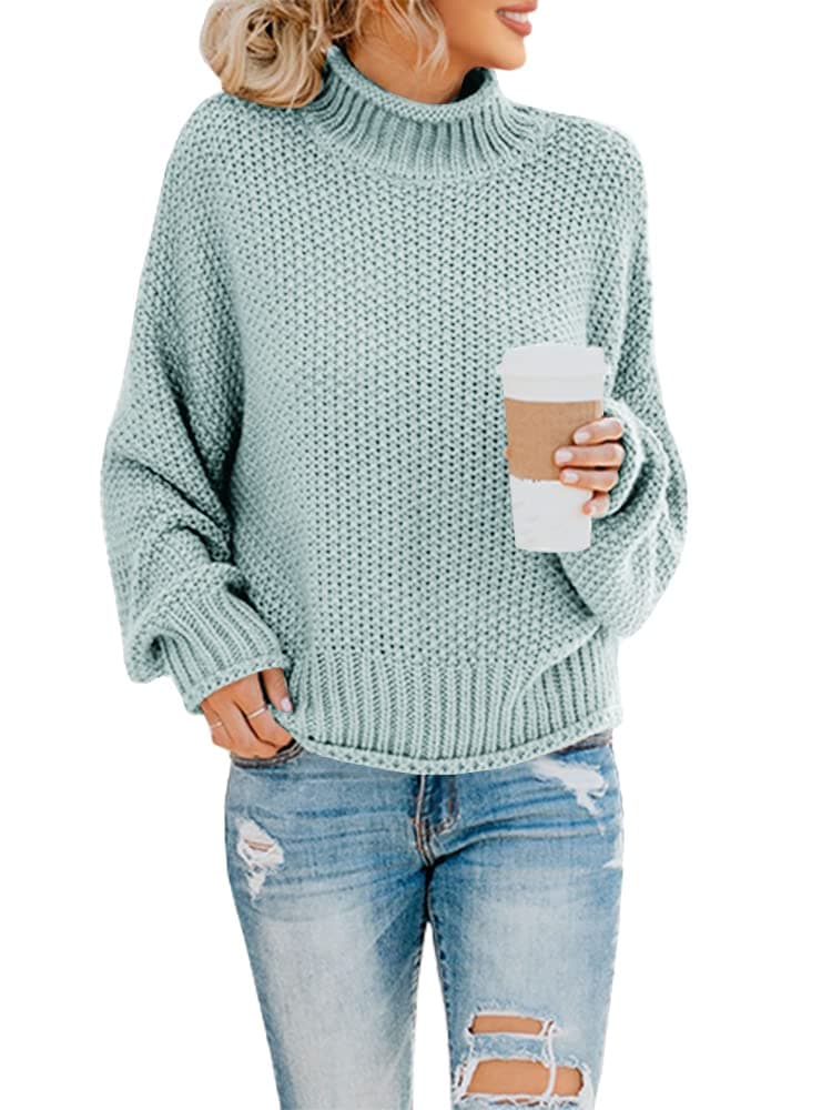 Womens Turtleneck Oversized Sweaters Batwing Long Sleeve Pullover Loose Chunky Knit Jumper