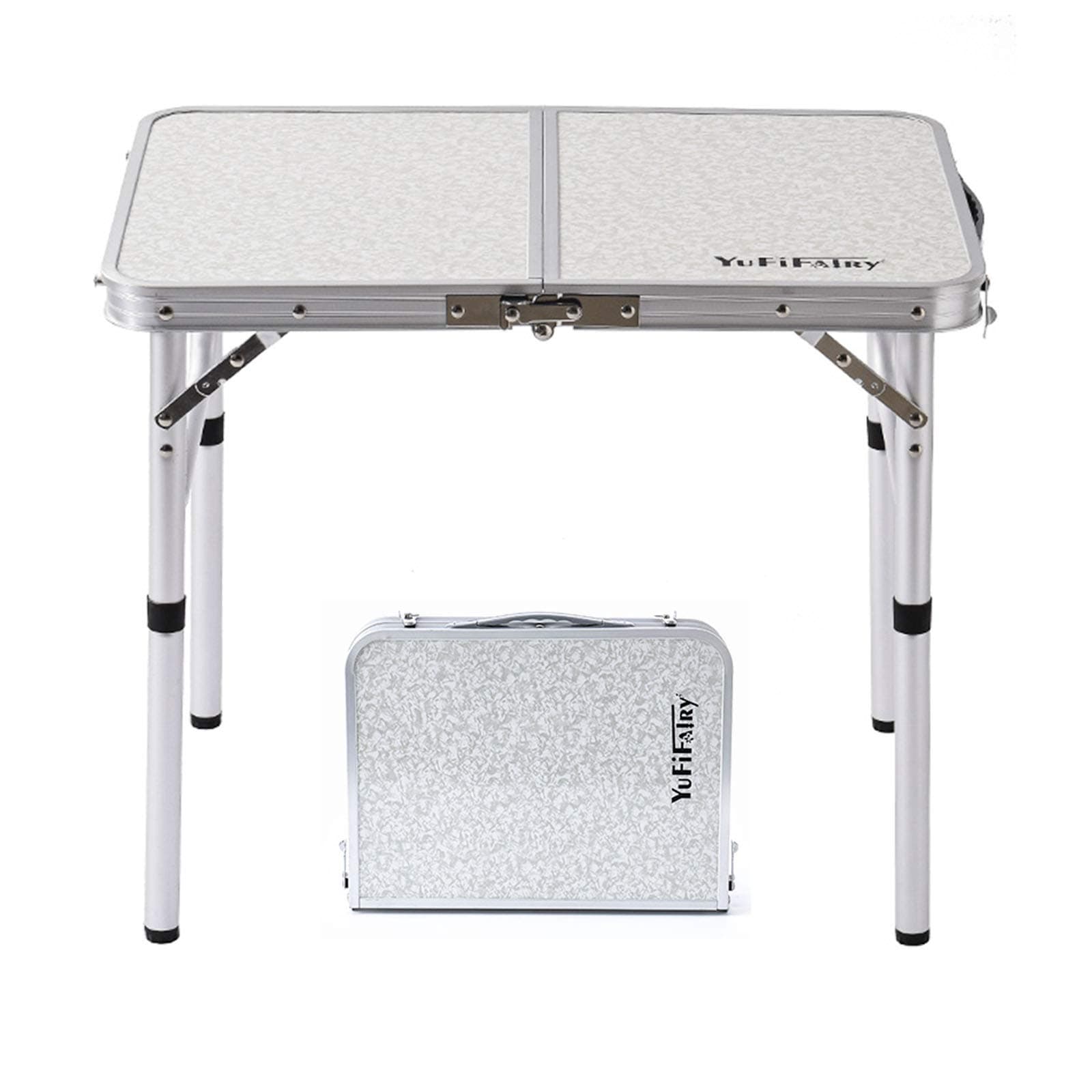 Folding Camp Table Small, 24''L x16''W with Adjustable Height Legs, Indoor Outdoor Lightweight Portable Aluminum Dining Table for Picnic Camping 2-Feet(2 Heights 10"/19")