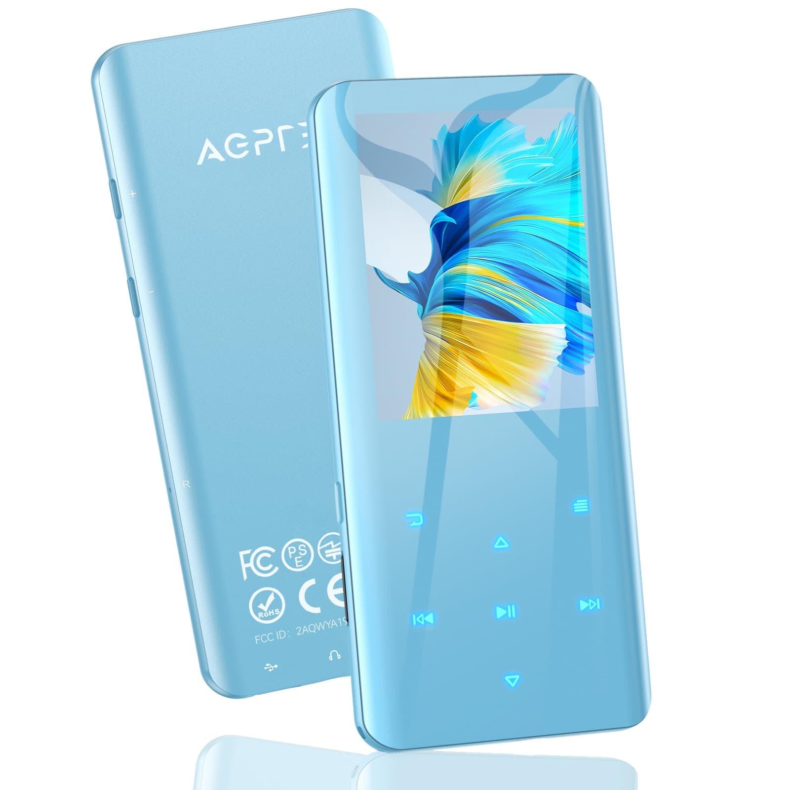 AGPTEK MP3 Player, Bluetooth 5.2, MP3 Player, 3D Curved Surface, Built-In 32 GB, Music Player, Built-in Speaker, HIFI 2.4 Inch Large Screen, Digital Audio Player, Small, FM Radio, Direct Recording,
