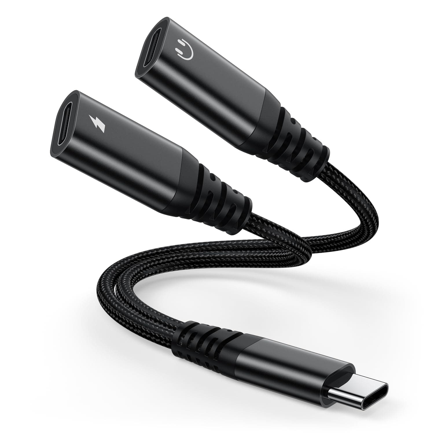 USB C to USB C Headphone Jack Adapter, 2 in 1 Type C Audio + Charger Adapter Dual USB C Splitter Earphone Cable Converter Compatible with Samsung Galaxy, iPad Pro, iPhone 15, and More Type C Devices