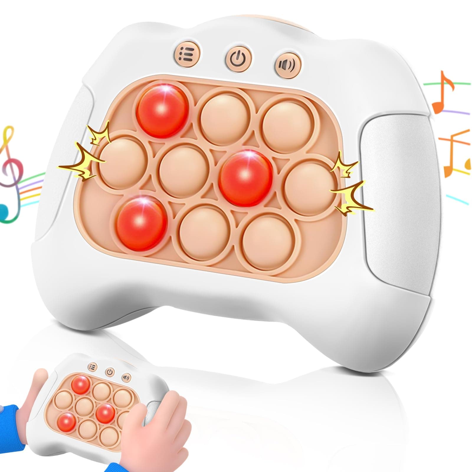 Quick Push Game,Pop Game Fidget Toys, Fast Push Bubble Game, Handheld Puzzle Game Sensory Toys ,Light Up Push Pop Game for Kids 3-12 Girls and Boys Teens Adults Decompression (White)