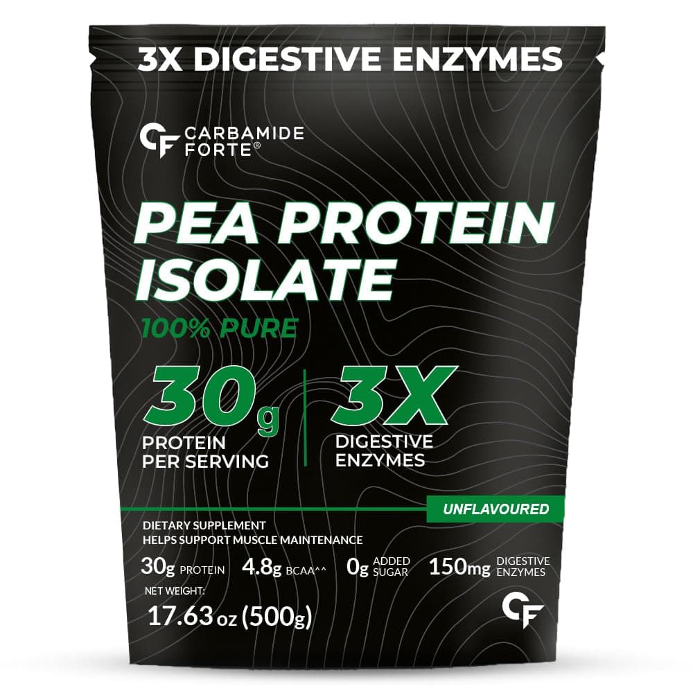 Carbamide Forte Pea Protein Isolate 30Grams Per Serving | Plant Based Protein Powder Isolate With 4.8G BCAA | 100% Pure Unflavoured Plant Pea Protein Powder - 500Grams