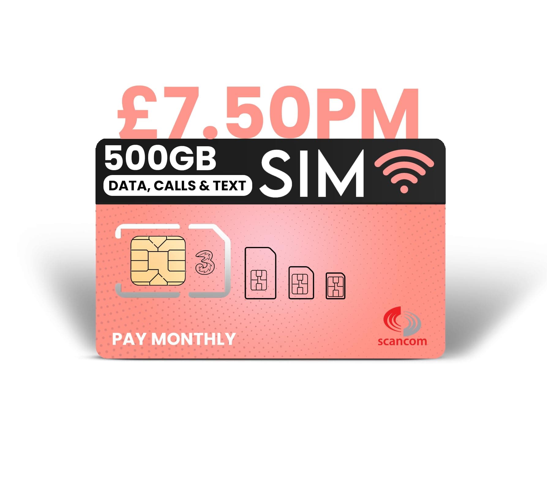 Three 500GB Data, Calls & Text Sim - Pay monthly contract - Activate your sim & port your number across - £11 per month for 24 months