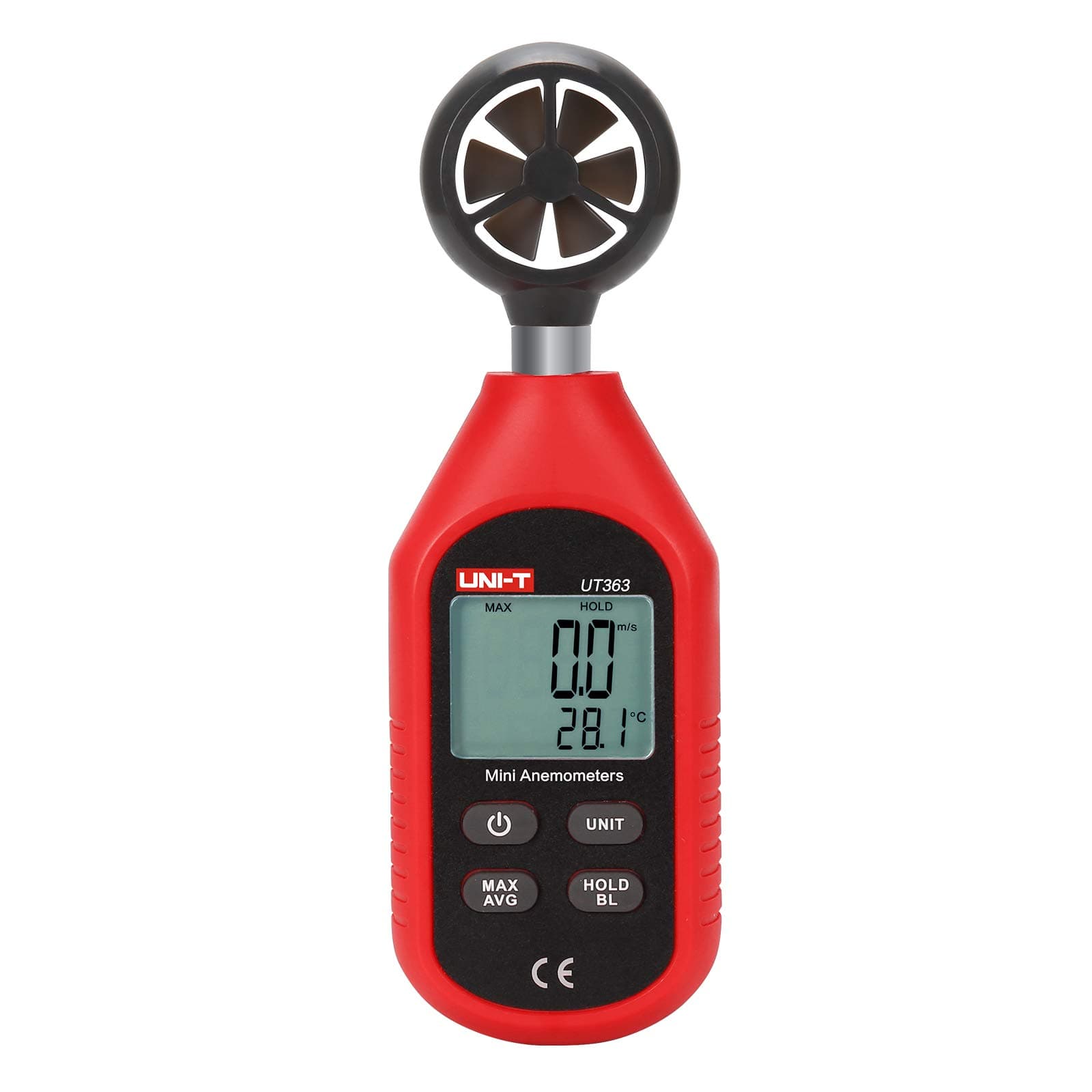UNI-T UT363 Handheld Anemometer Wind Speed Meter Wind Chill Air Temperature Gauge -14°F to 122°F (-10°C to 50°C) with LCD Backlit Max/Avg Data Hold