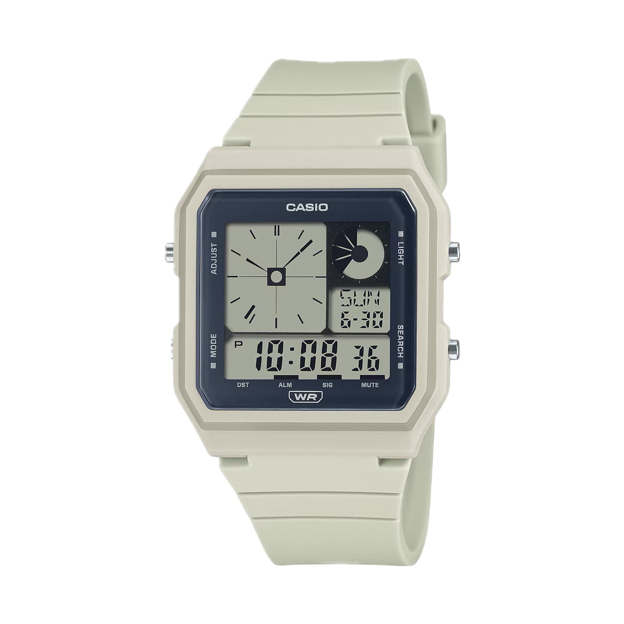Casio POP Bio-Based Playable Band LED Backlight Daily Alarm Digital Watch LF20W-8A, Beige, Digital
