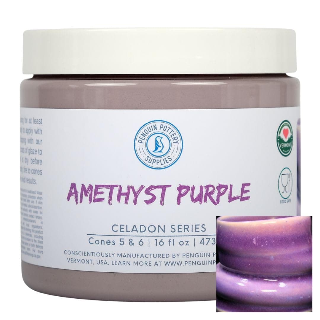 Penguin Pottery Glazes - Mid Range Fire - Celadon Series - Shiny Translucent Amethyst - Cone 5-6-16oz