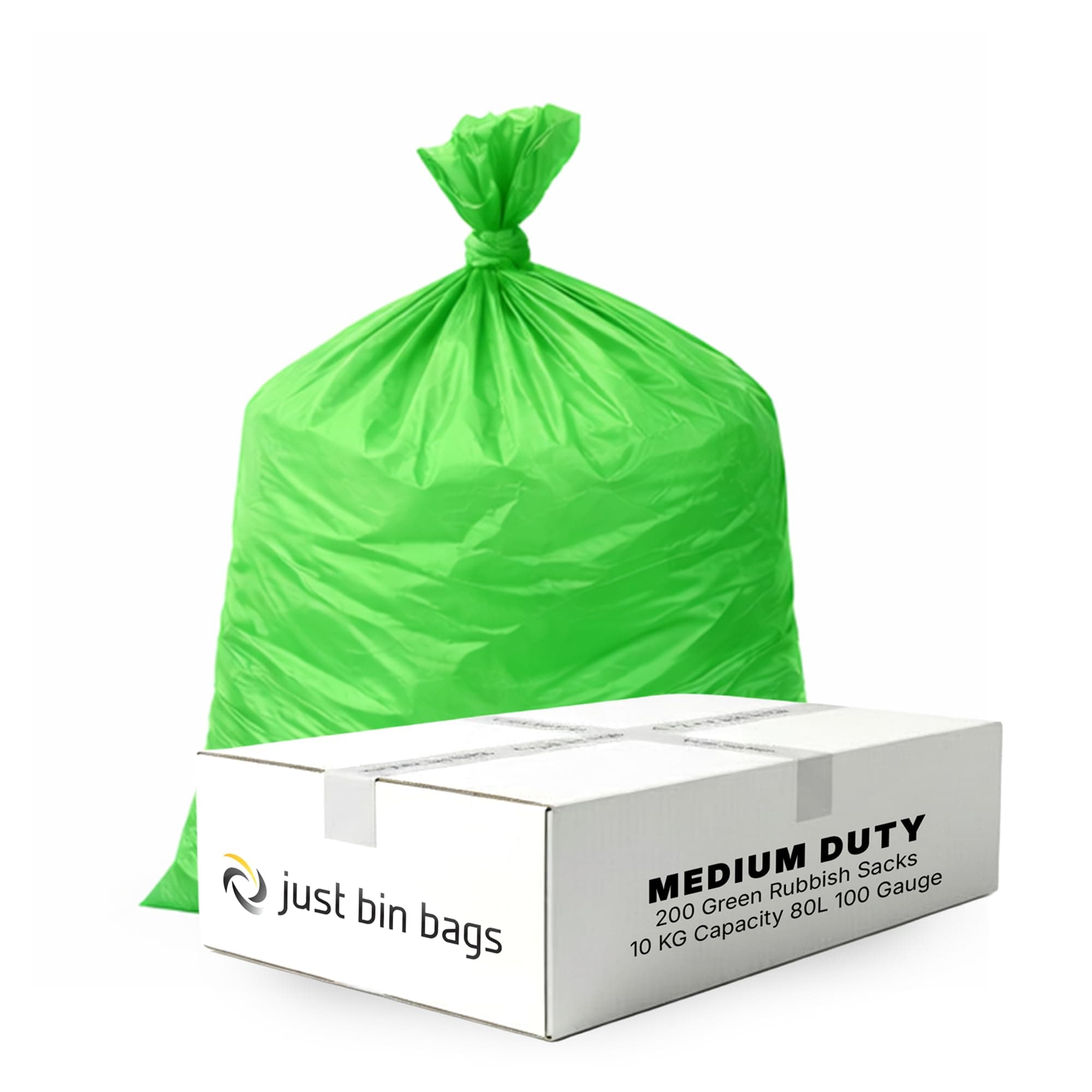 – 200 x 80L Green Coloured Refuse Sacks | 25 Micron Medium-Duty Bin Bags | Colour-Coded Waste Management for Garden Waste, Recycling & Offices – Just Bin Bags (Green)