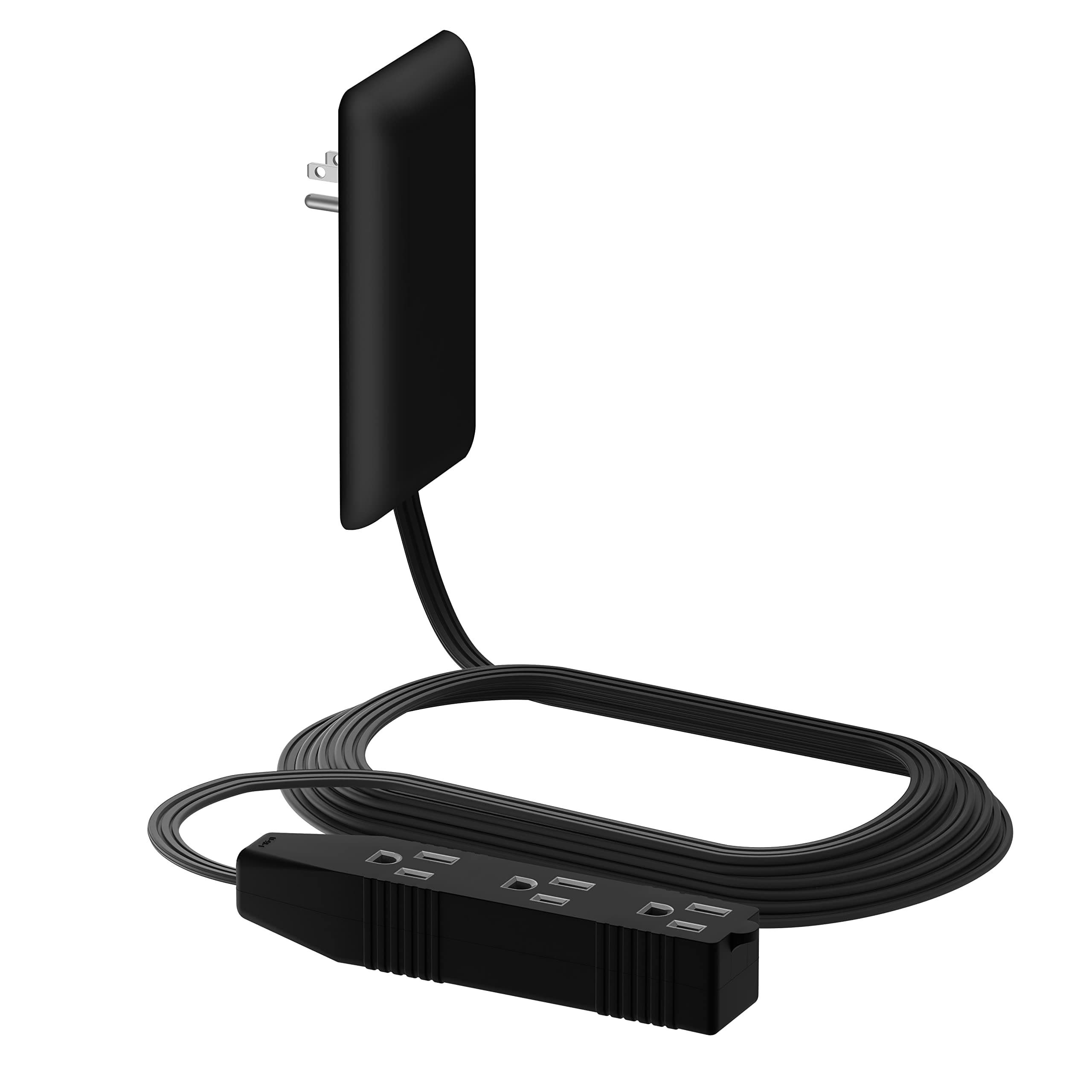 Flat-Face Outlet Extender with 3 Receptacles, Ultra-Thin Wall Plate Plug with Cord Extender and 3-Outlet Power Strip, 8ft Cord, LWE8-315-BK, ETL-Listed, Black